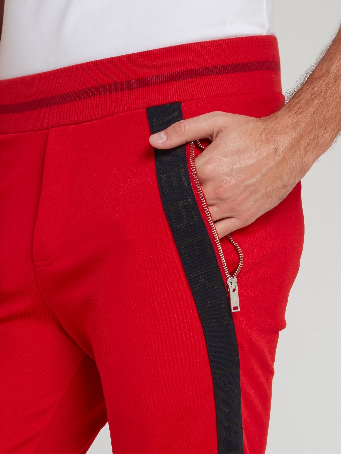 Red Logo Tape Ribbed Waistband Trousers