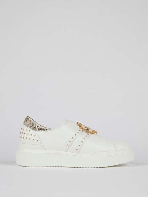 White Studded Platform Sneakers