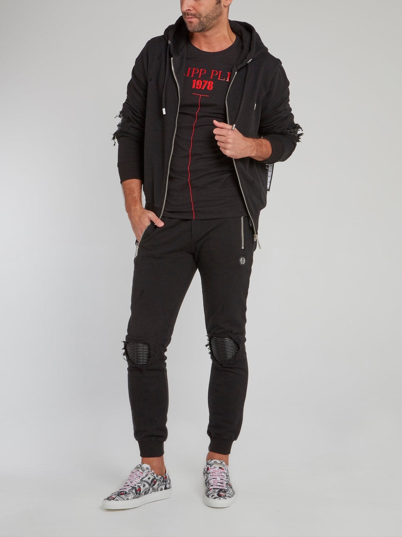 Black Distressed Jogging Trousers