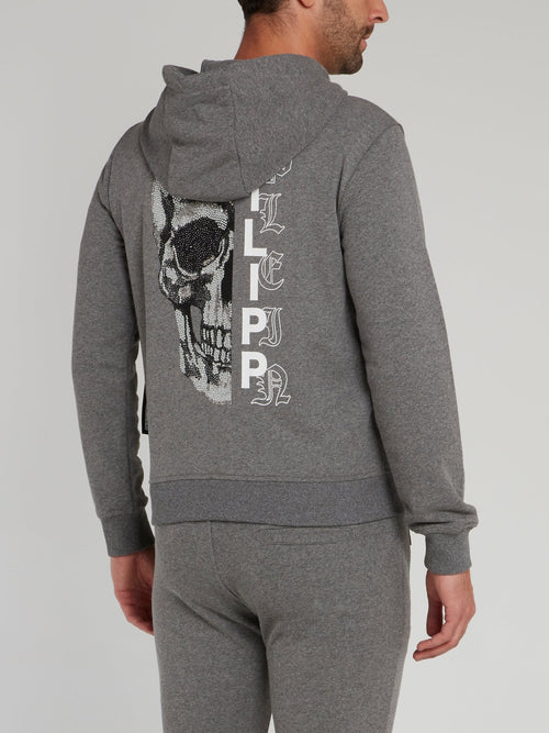 Grey Studded Skull Hoodie Sweatshirt