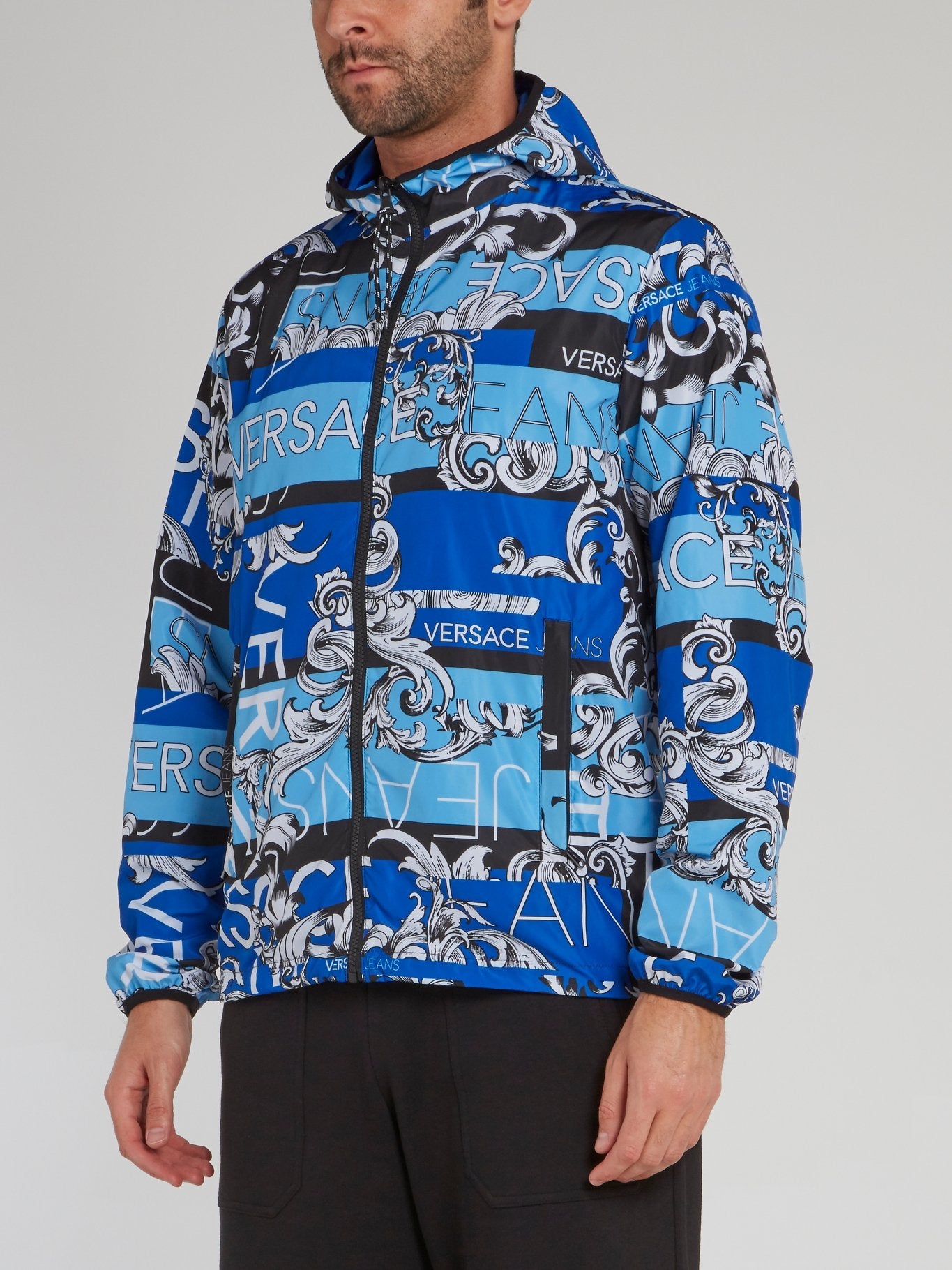 Синяя двусторонняя куртка с принтом Bernini