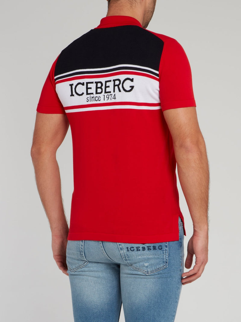 Red Rear Logo Knitted Polo Shirt