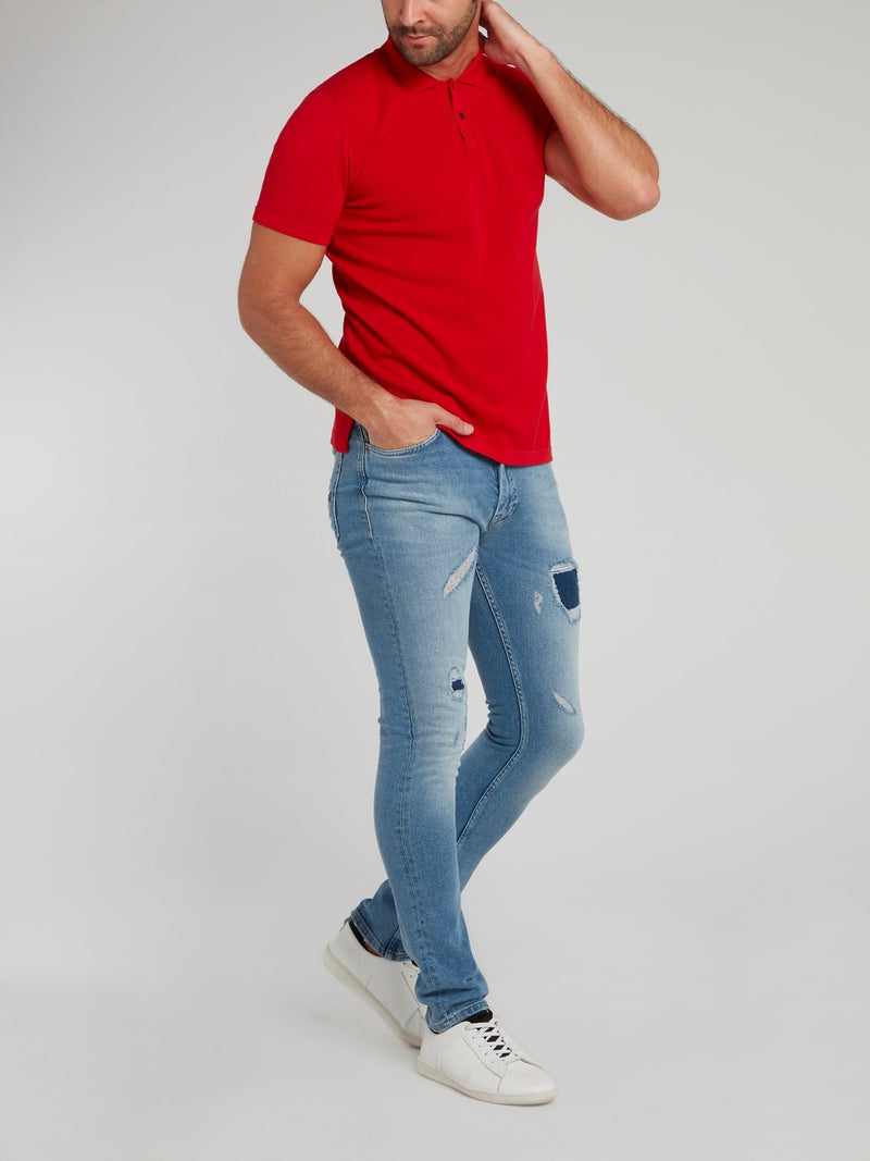 Red Rear Logo Knitted Polo Shirt