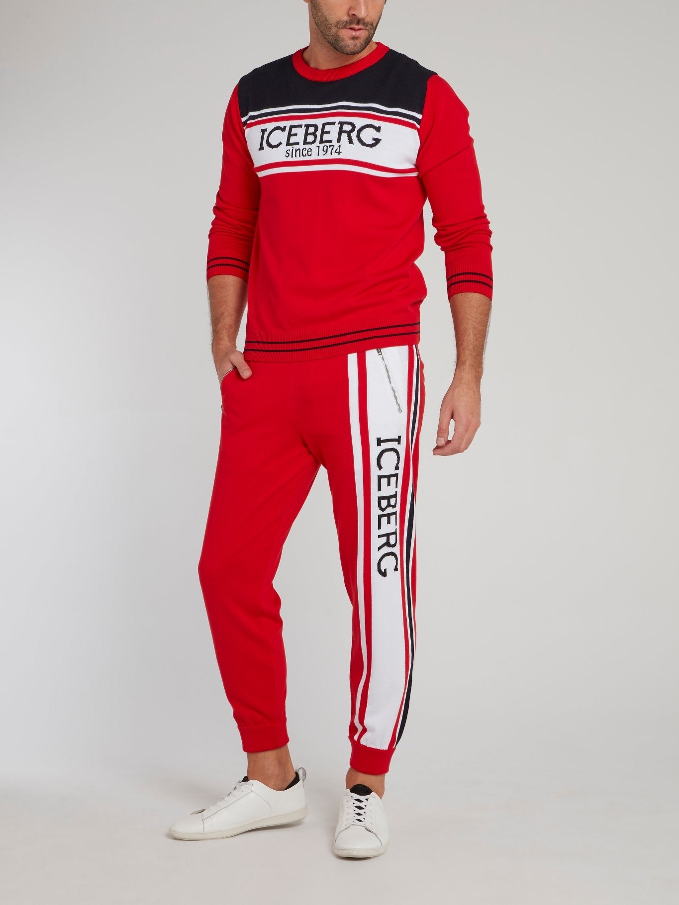 Red Logo Side Stripe Knitted Trousers