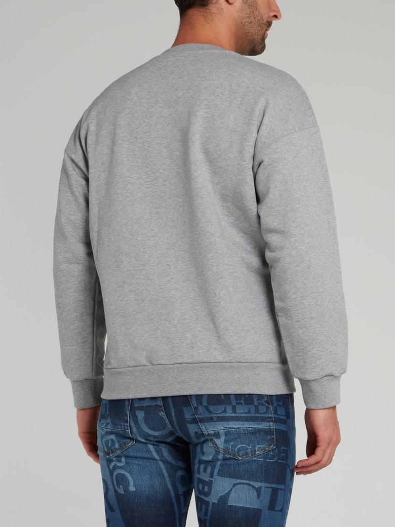 Grey with Blue Logo Embroidered Sweatshirt
