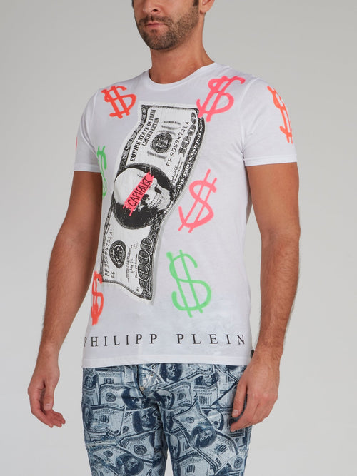 White Dollar Skull Print T-Shirt
