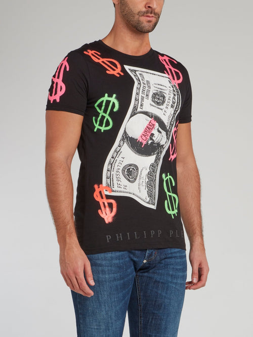 Black Dollar Skull Print T-Shirt