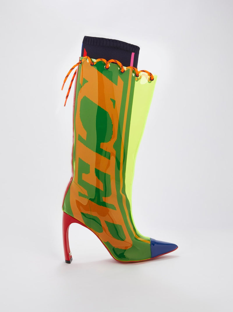 Neon Overlay Knee High Boots