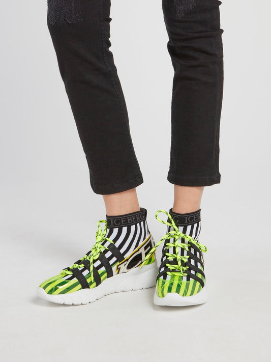 Neon Lace Up Sock Sneakers