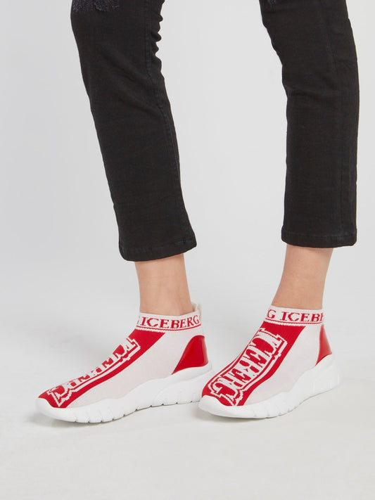 Красные кроссовки-носки с логотипом