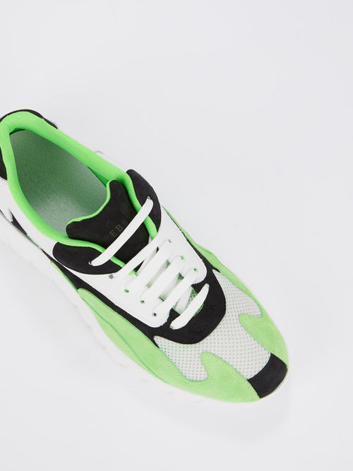 Green Suede Panel Platform Sneakers