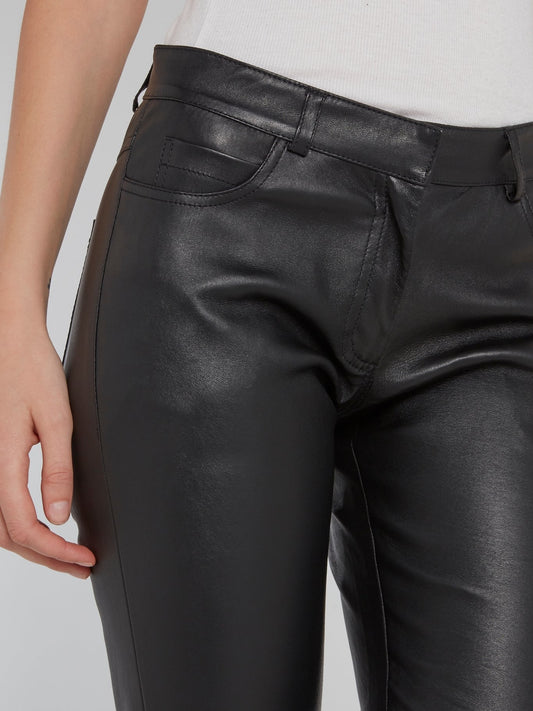 Черные кожаные укороченные брюки