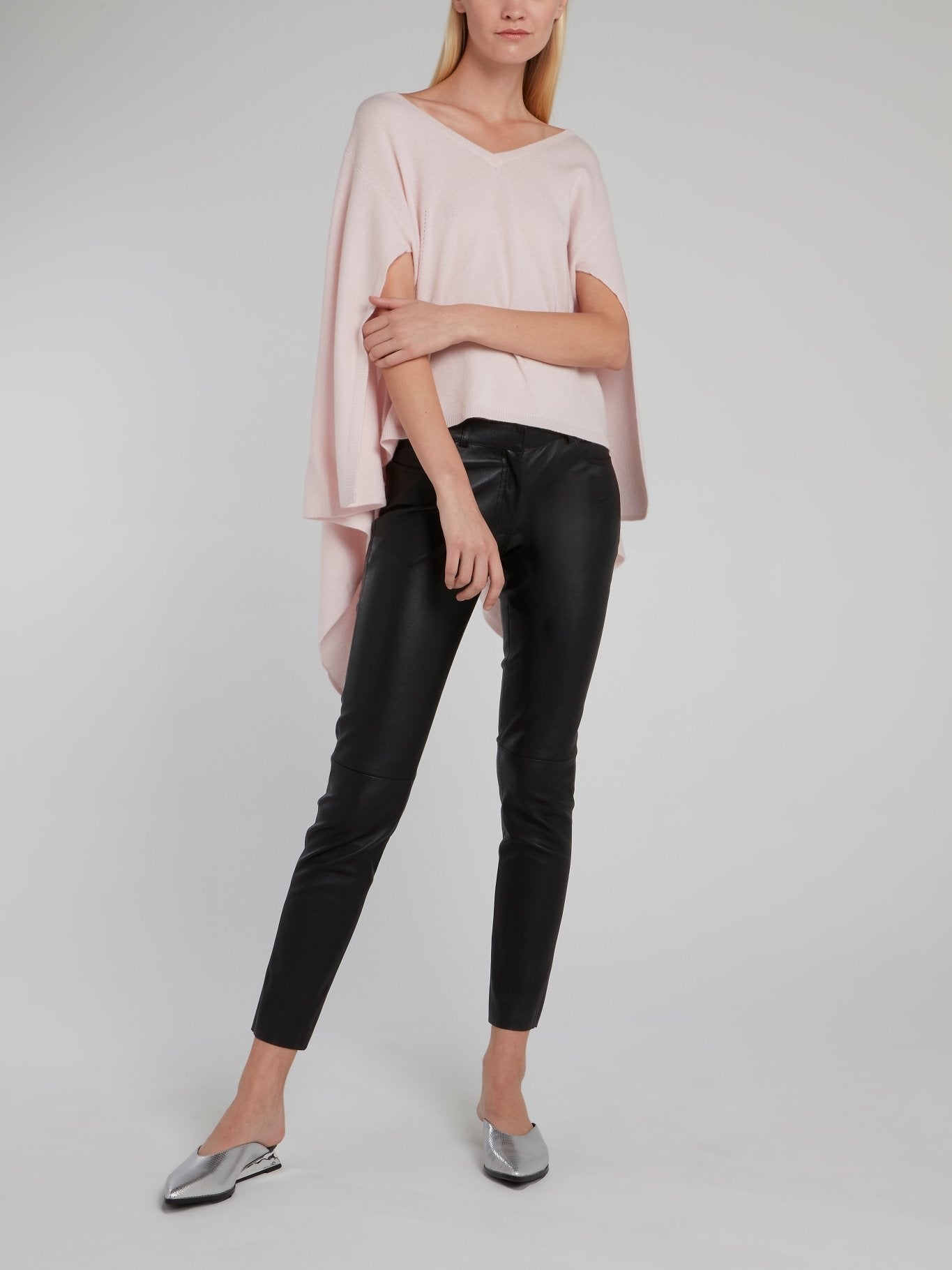 Black Cropped Leather Trousers