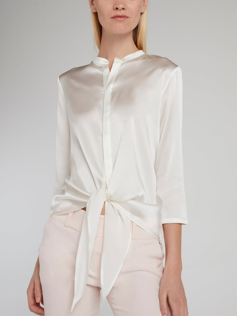 White Knotted Silk Shirt