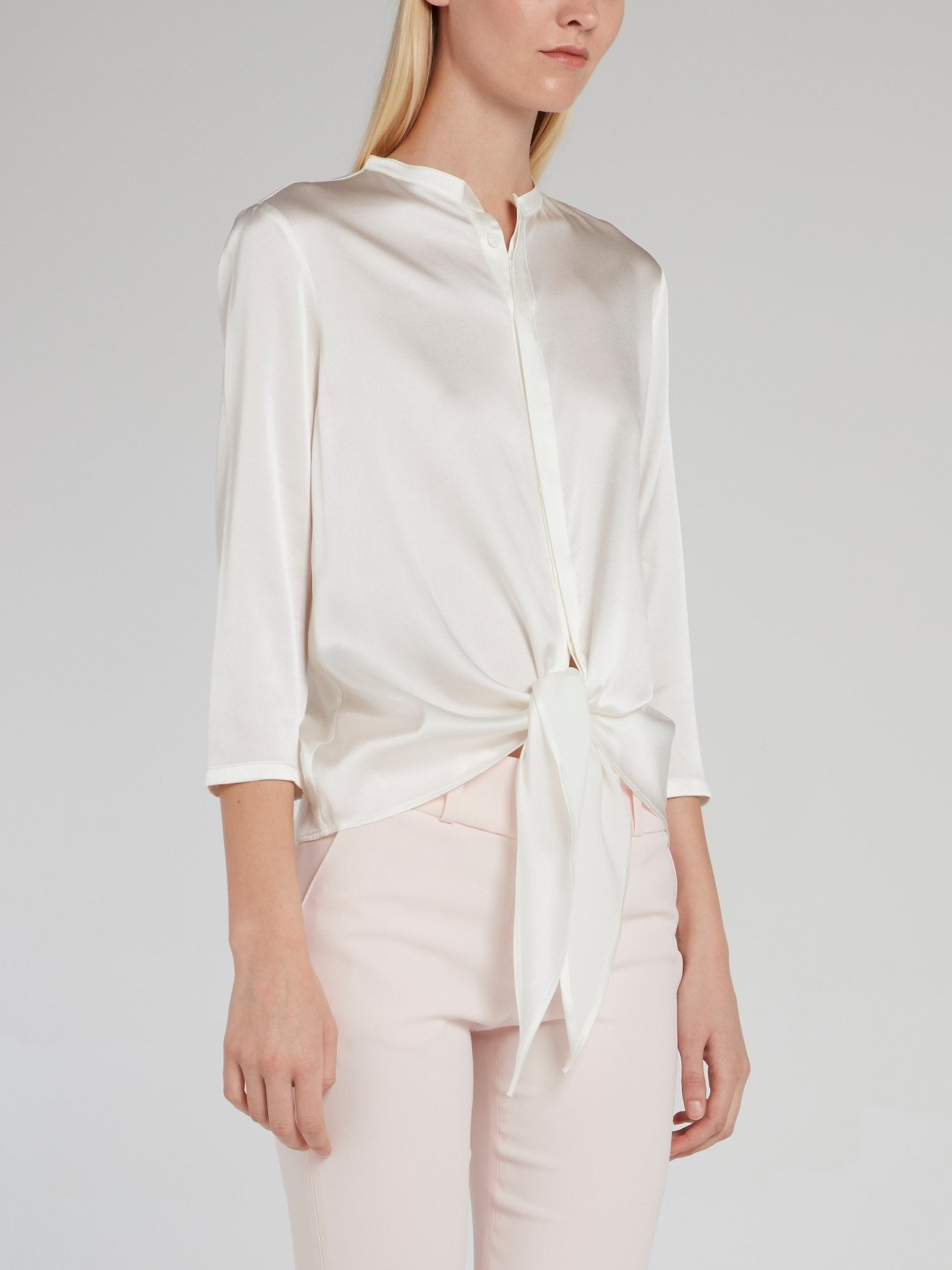 White Knotted Silk Shirt