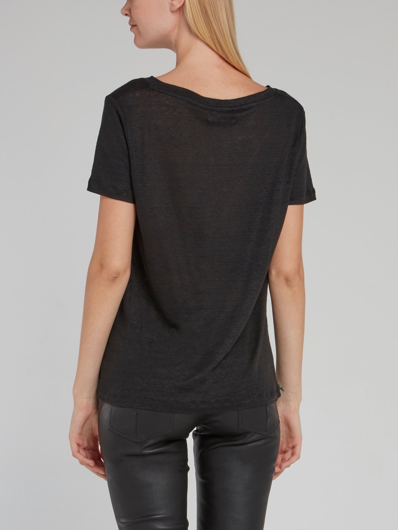Black V-Neck Linen T-Shirt