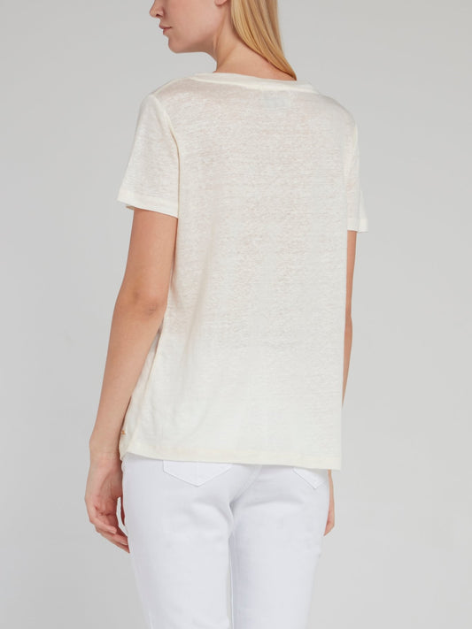 White V-Neck Linen T-Shirt