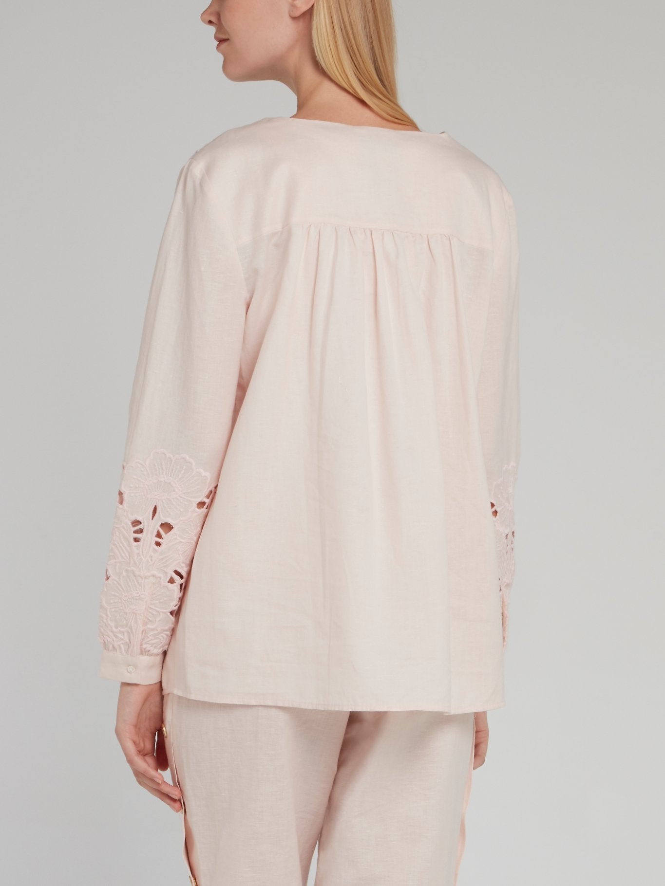 Pink Embroidered Linen Shirt