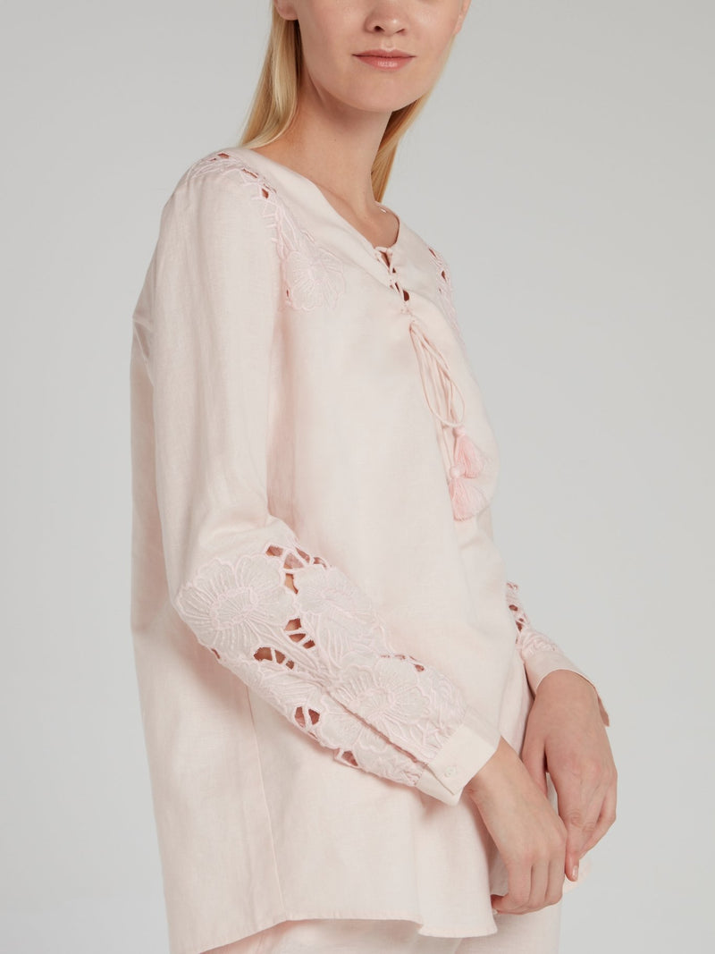 Pink Embroidered Linen Shirt