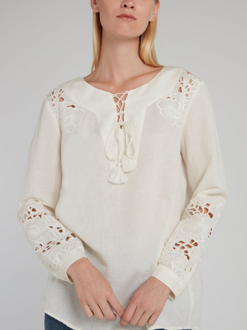 White Embroidered Linen Shirt