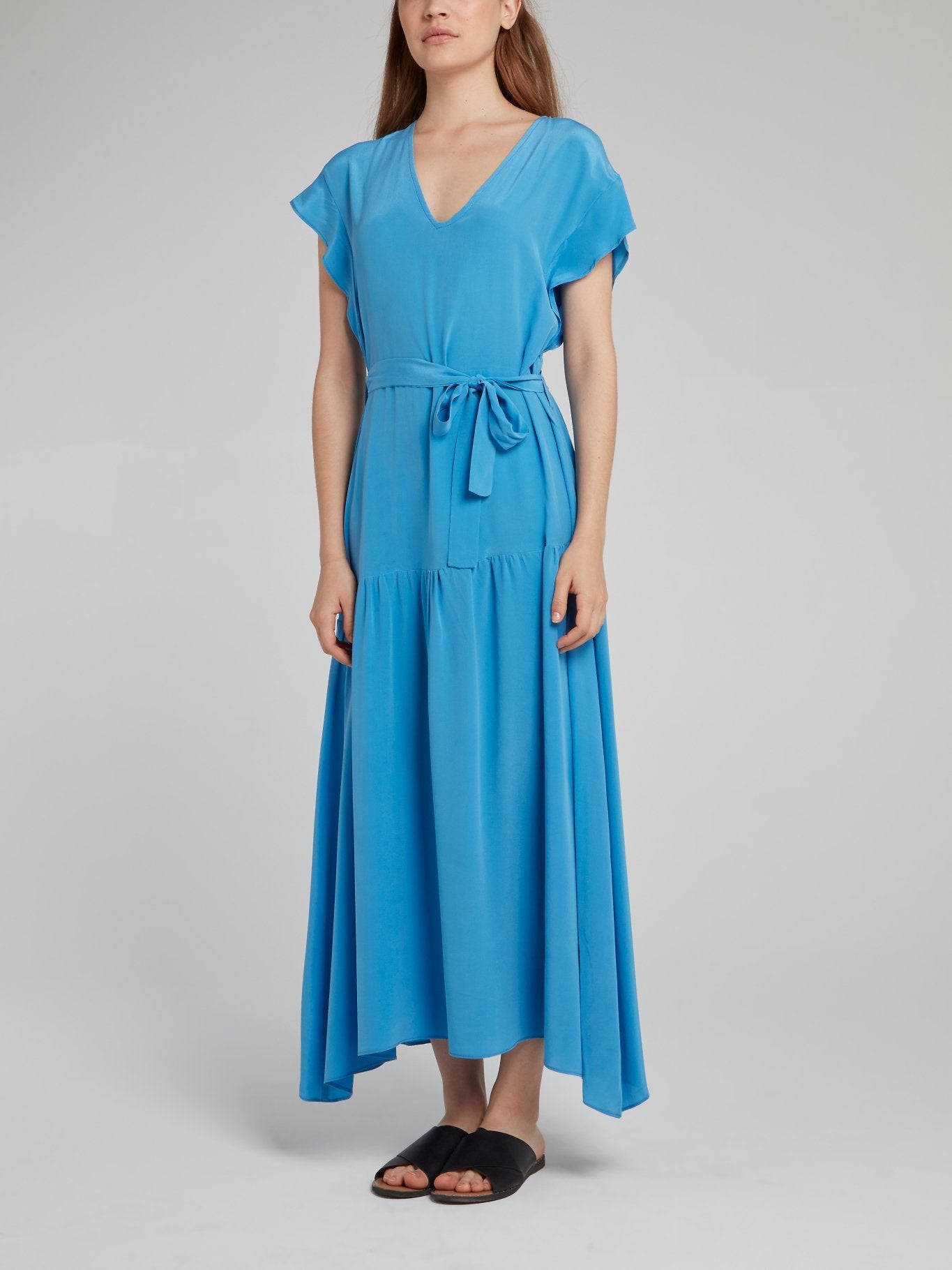Blue Flounce Silk Dress
