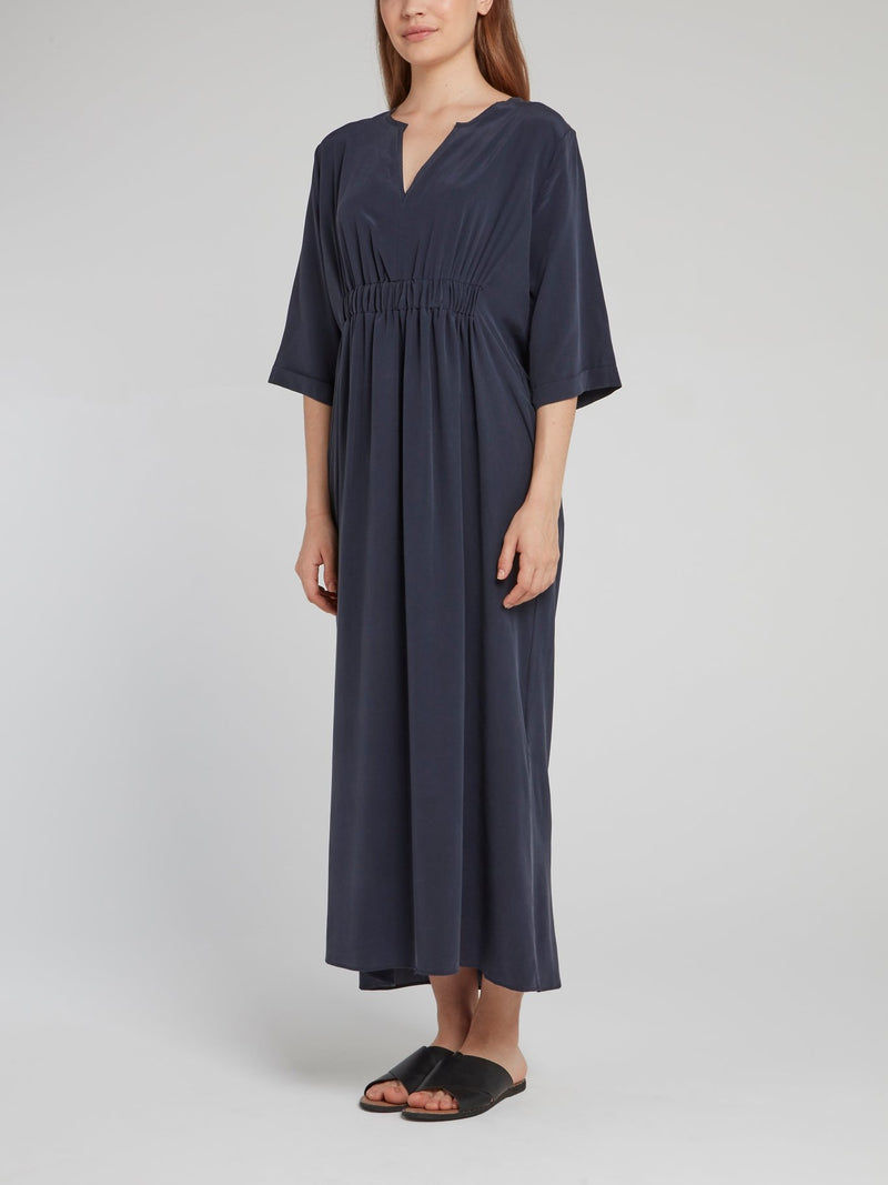 navy ruched maxi dress Navy Ruched Bardot Long Sleeve Modal Maxi Dress