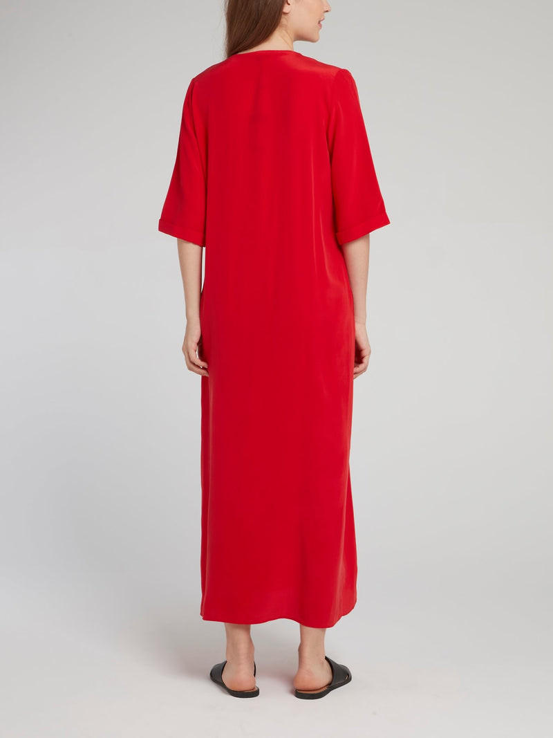 Red Ruched Maxi Dress
