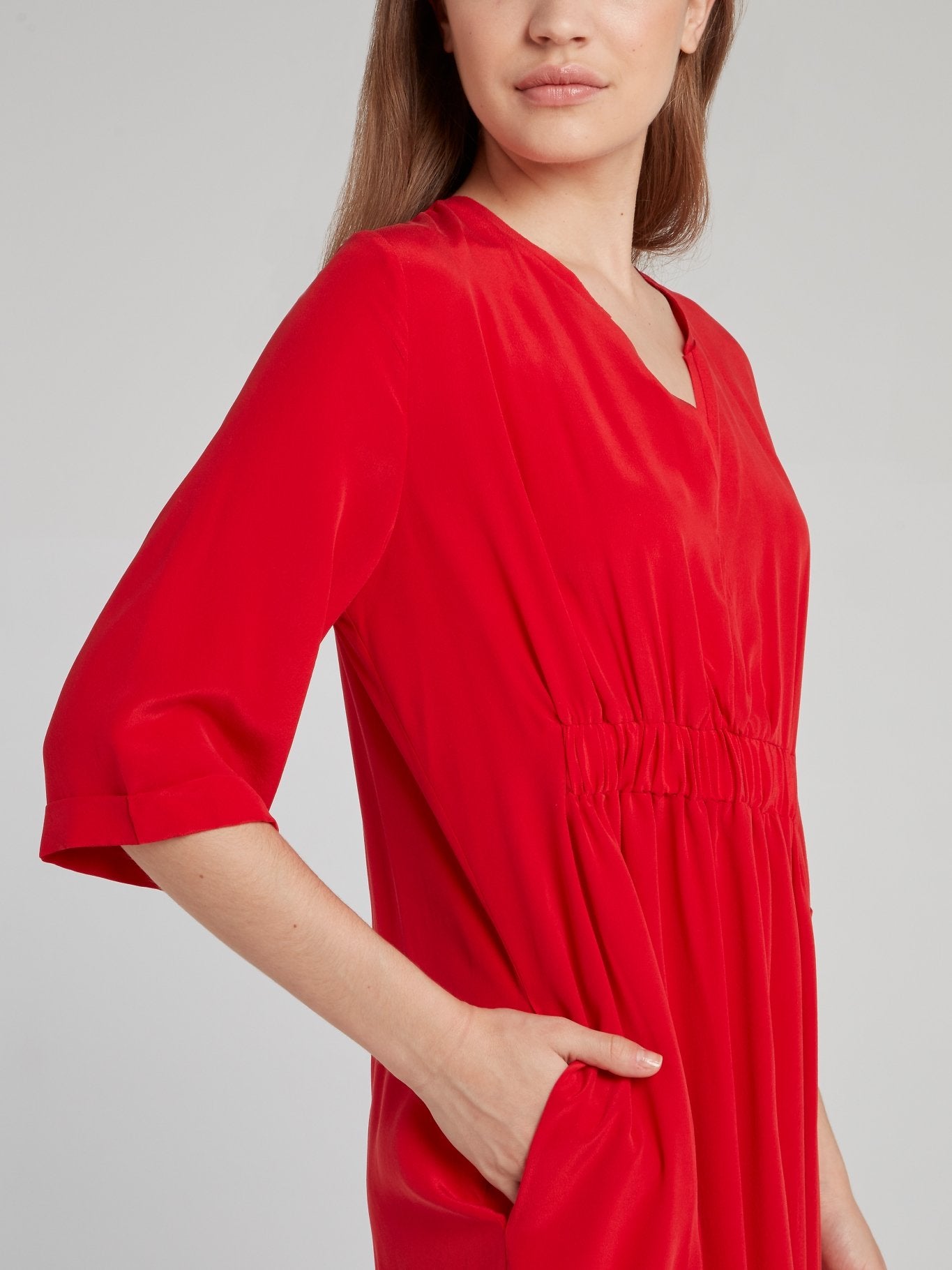 Red Ruched Maxi Dress