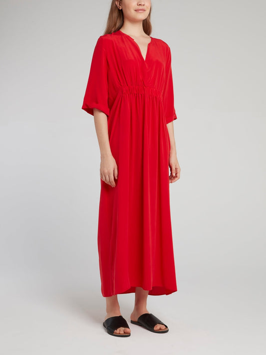 Красное платье-макси со сборками
