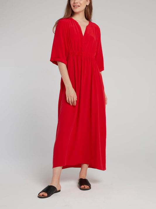 Красное платье-макси со сборками