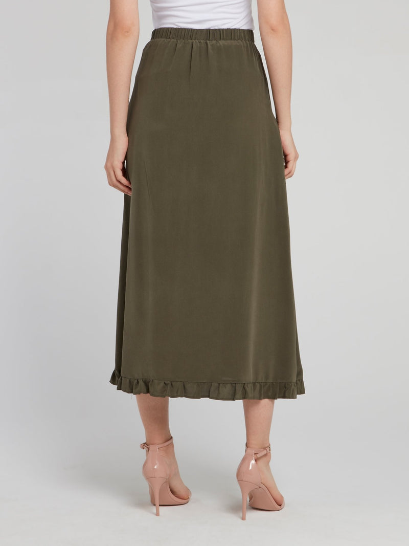 Olive Wrap Midi Skirt