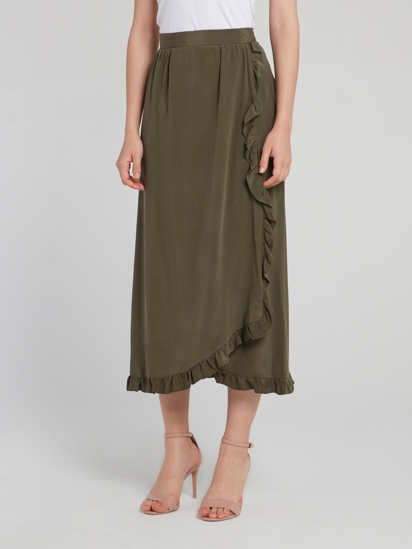 Olive Wrap Midi Skirt