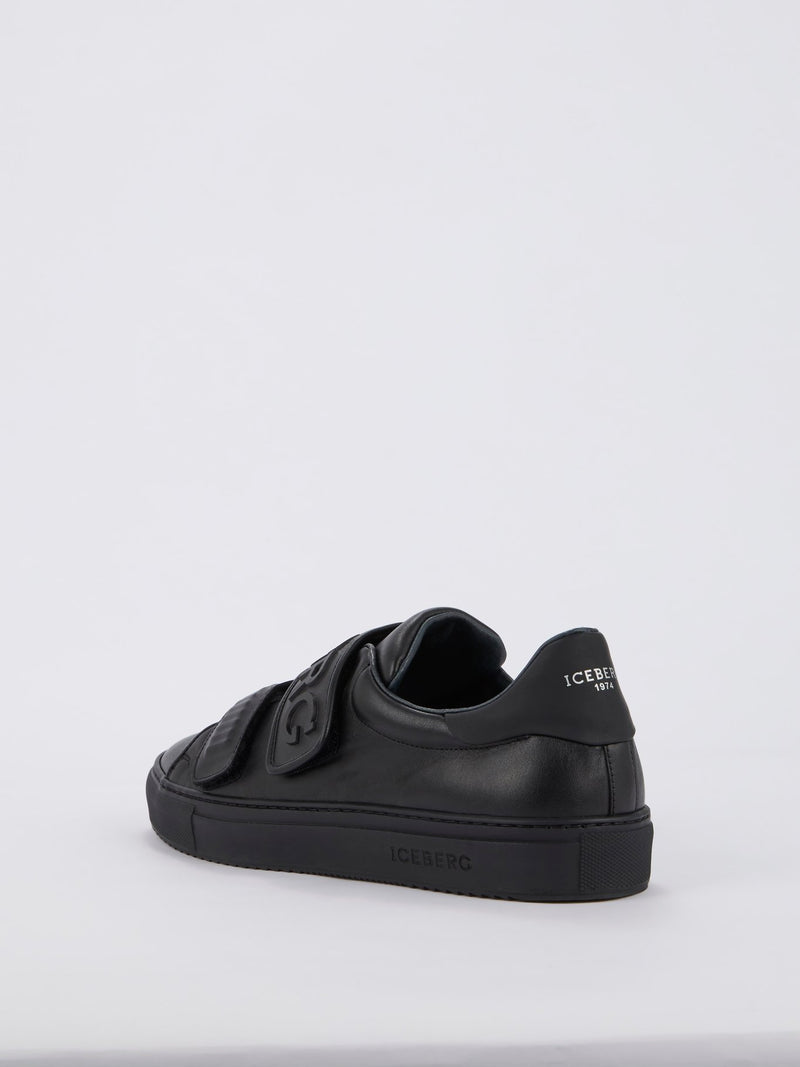 Black Logo Strap Leather Sneakers