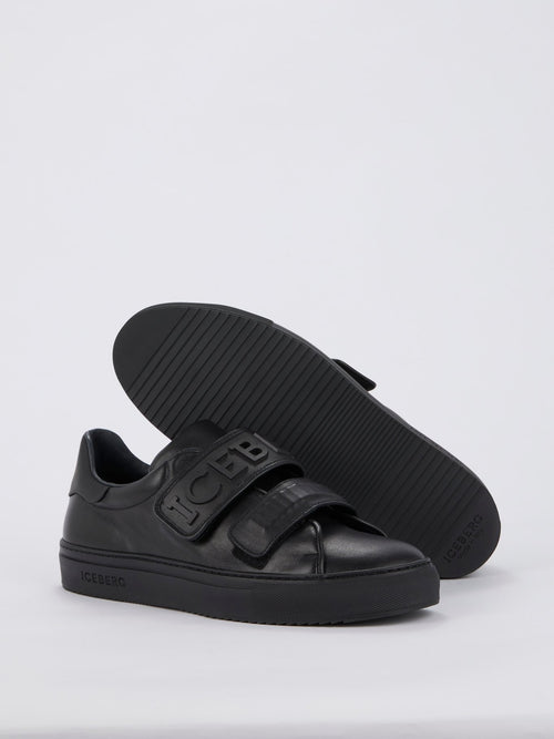 Black Logo Strap Leather Sneakers