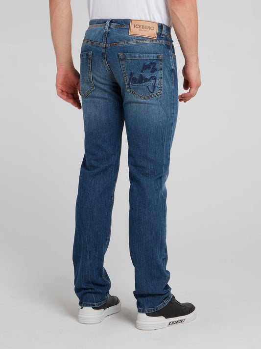 Navy Straight Cut Denim Jeans