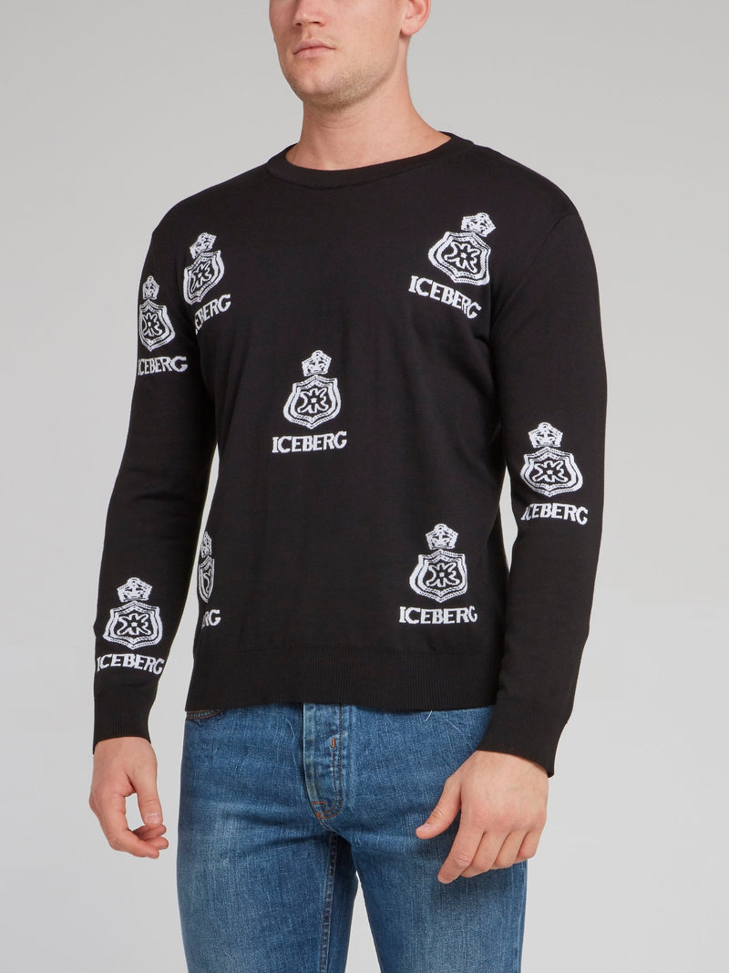 Black Monogram Print Knitted Sweatshirt