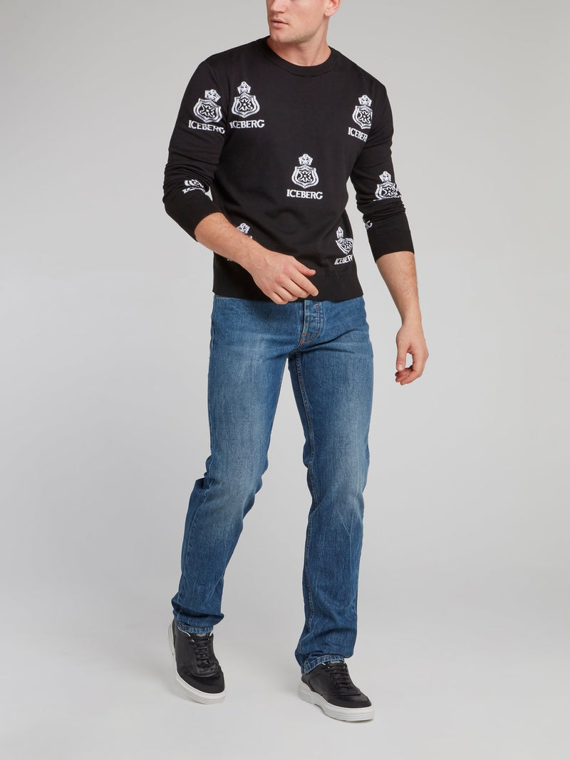 Black Monogram Print Knitted Sweatshirt