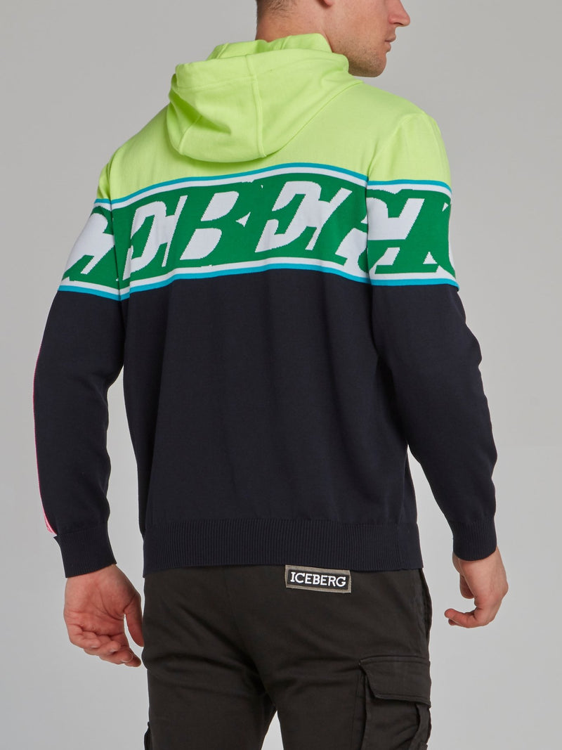 Green Panel Hooded Sweater