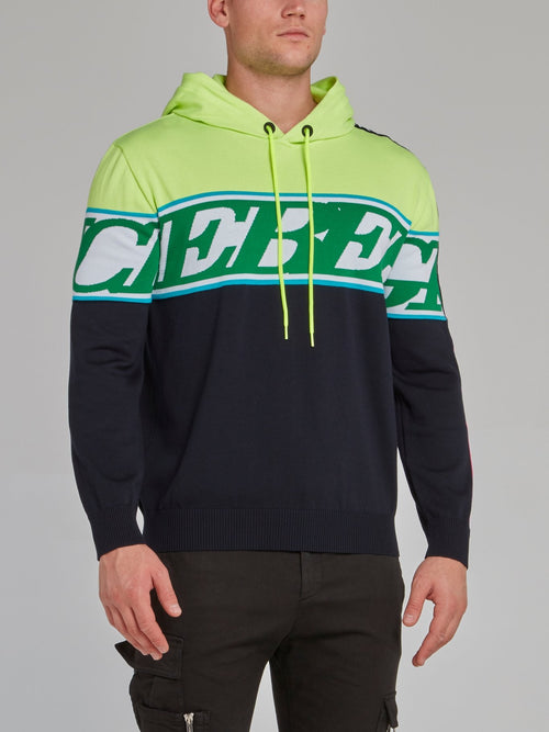 Green Panel Hooded Sweater