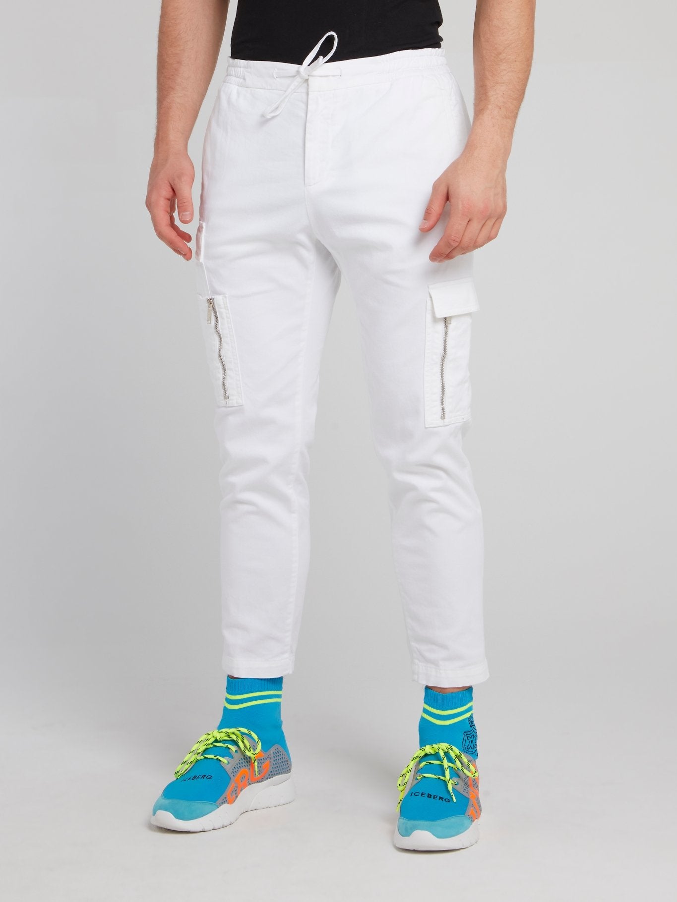 White Slim Fit Cropped Cargo Pants