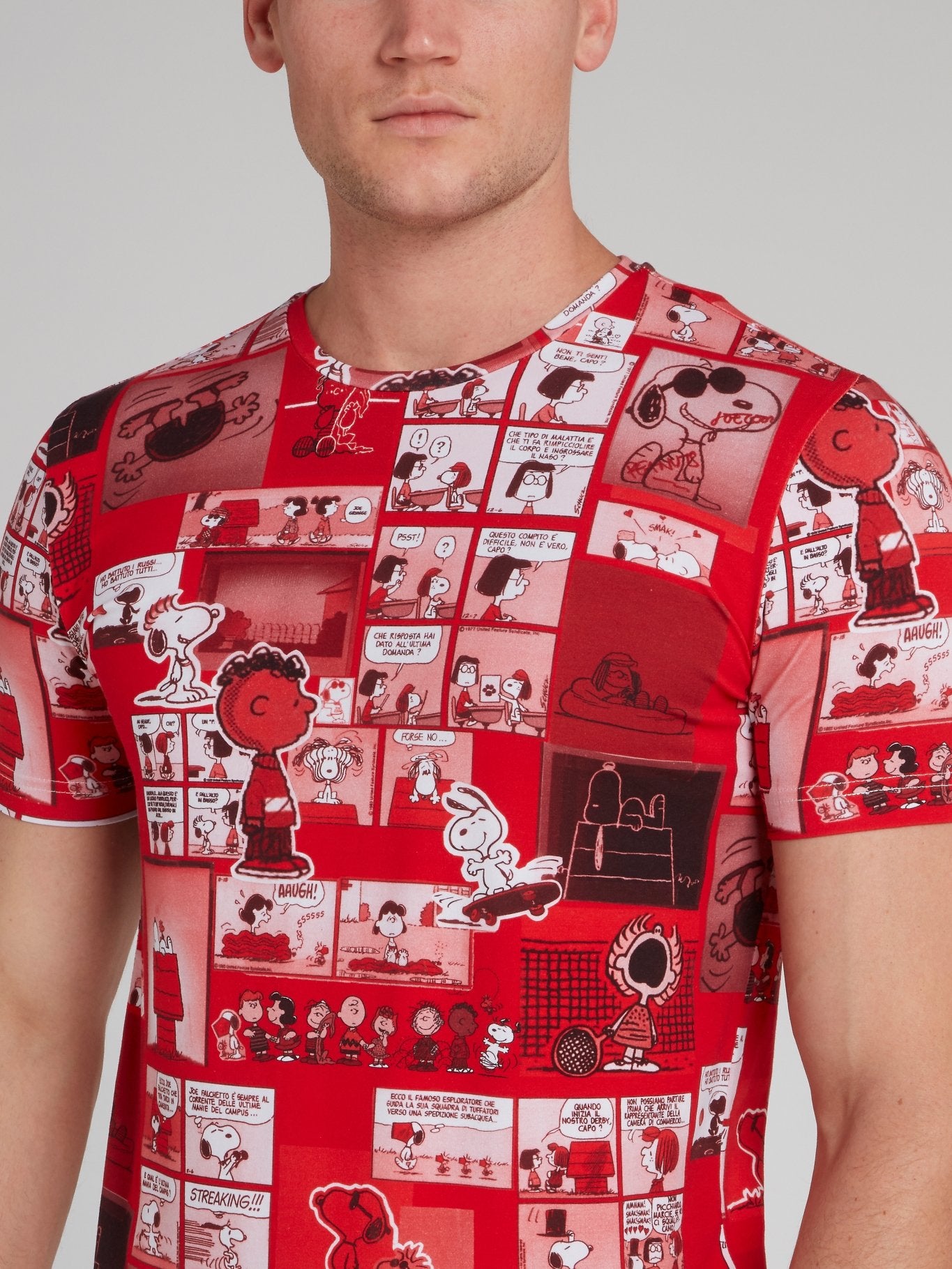 Snoopy Comic Print Red Cotton T-Shirt