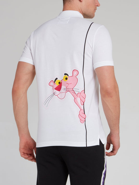 Белая рубашка поло с логотипом и рисунком "Розовая пантера"