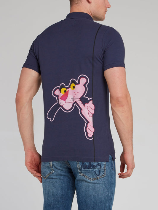 Темно-синяя рубашка поло с логотипом и рисунком "Розовая пантера"