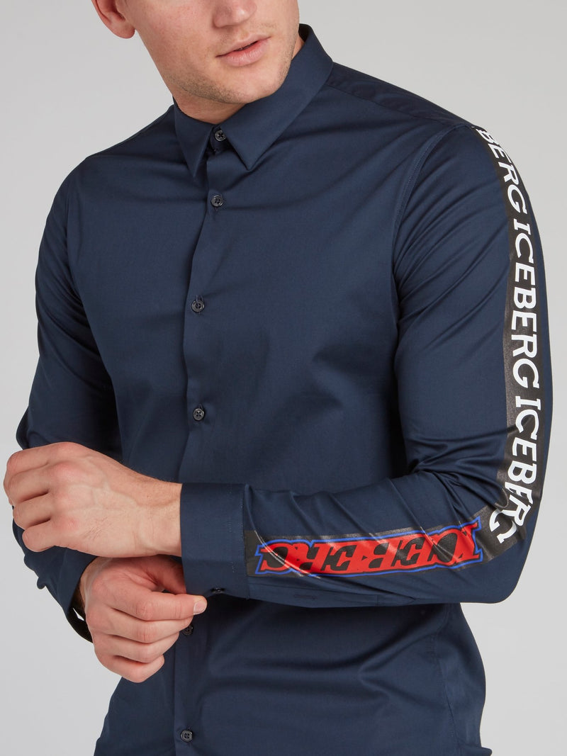 Navy Logo Sleeve Button Up Shirt