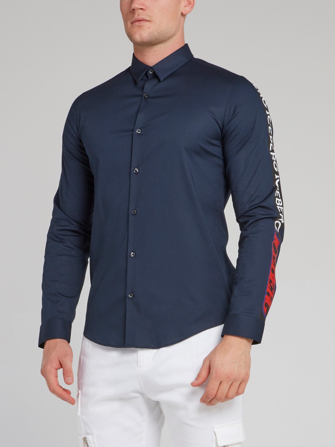 Navy Logo Sleeve Button Up Shirt