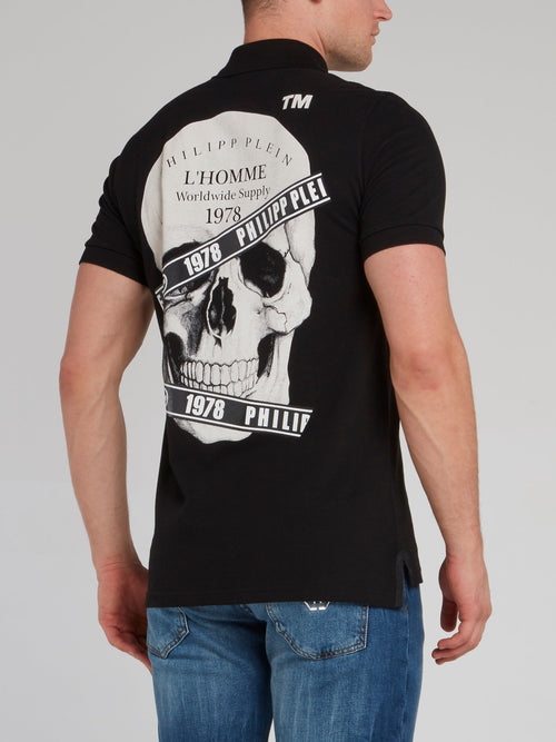 Black Rear Skull Printed Polo Shirt
