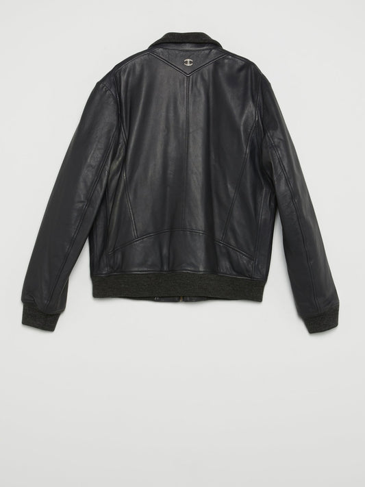 Black Ribbed Edge Leather Jacket