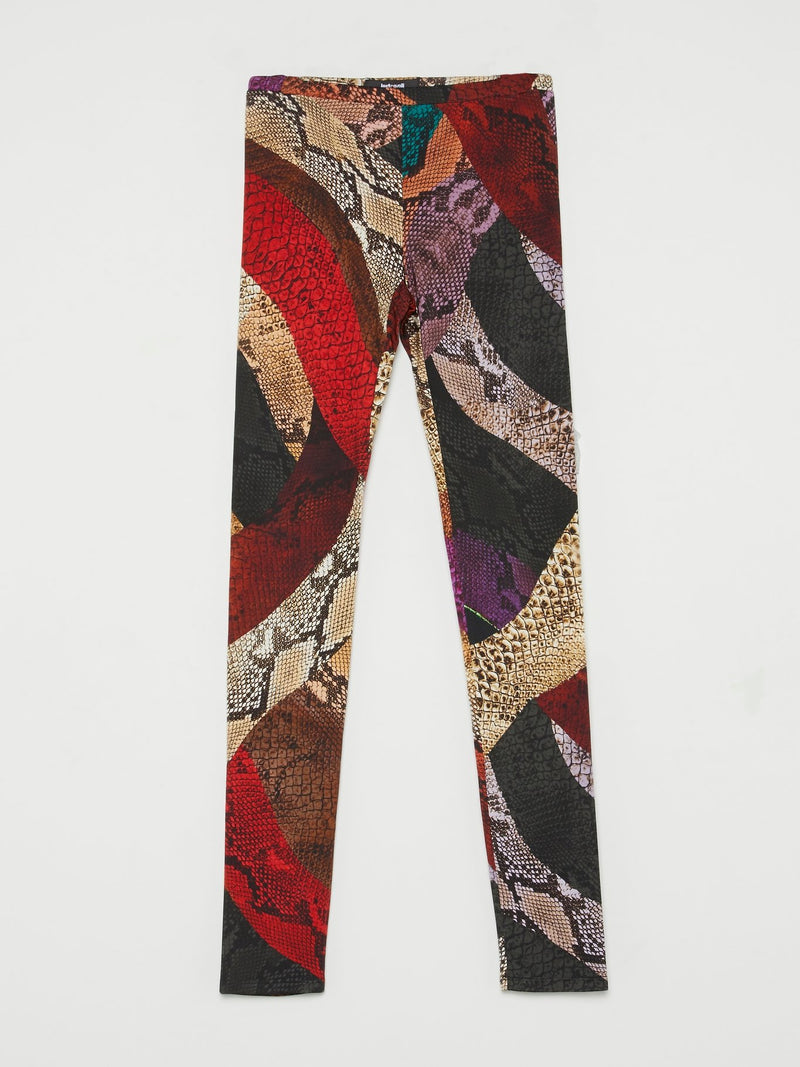 Red Colour Block Snake Print Trousers
