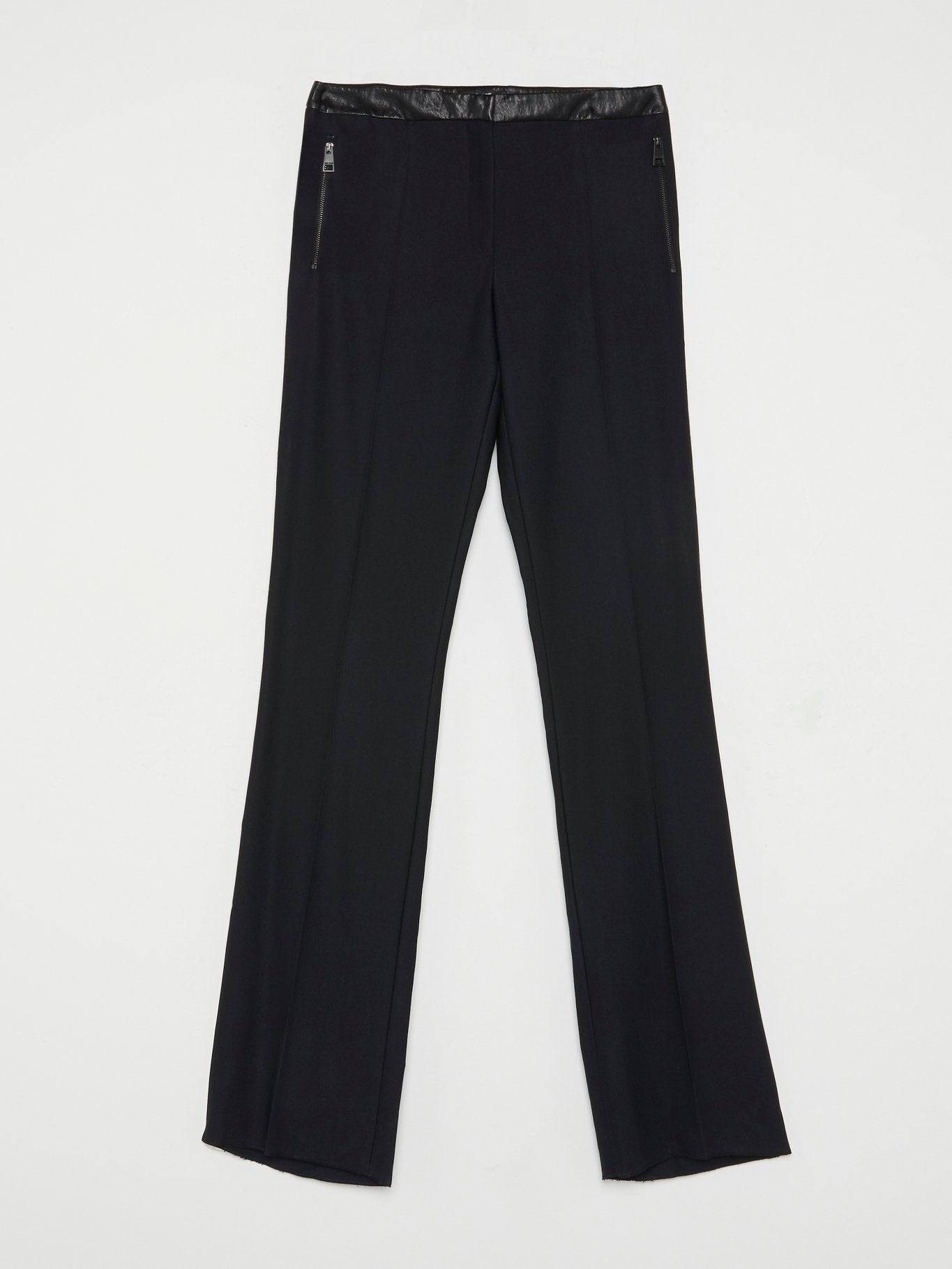 Black Leather Waistband Trousers