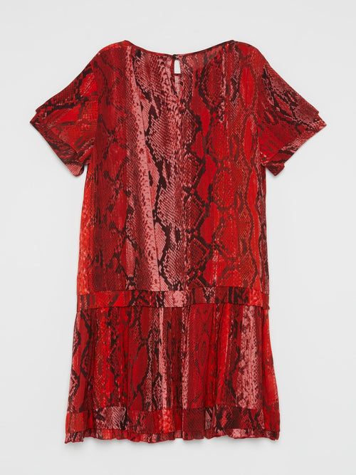 Red Python Print Frill Dress